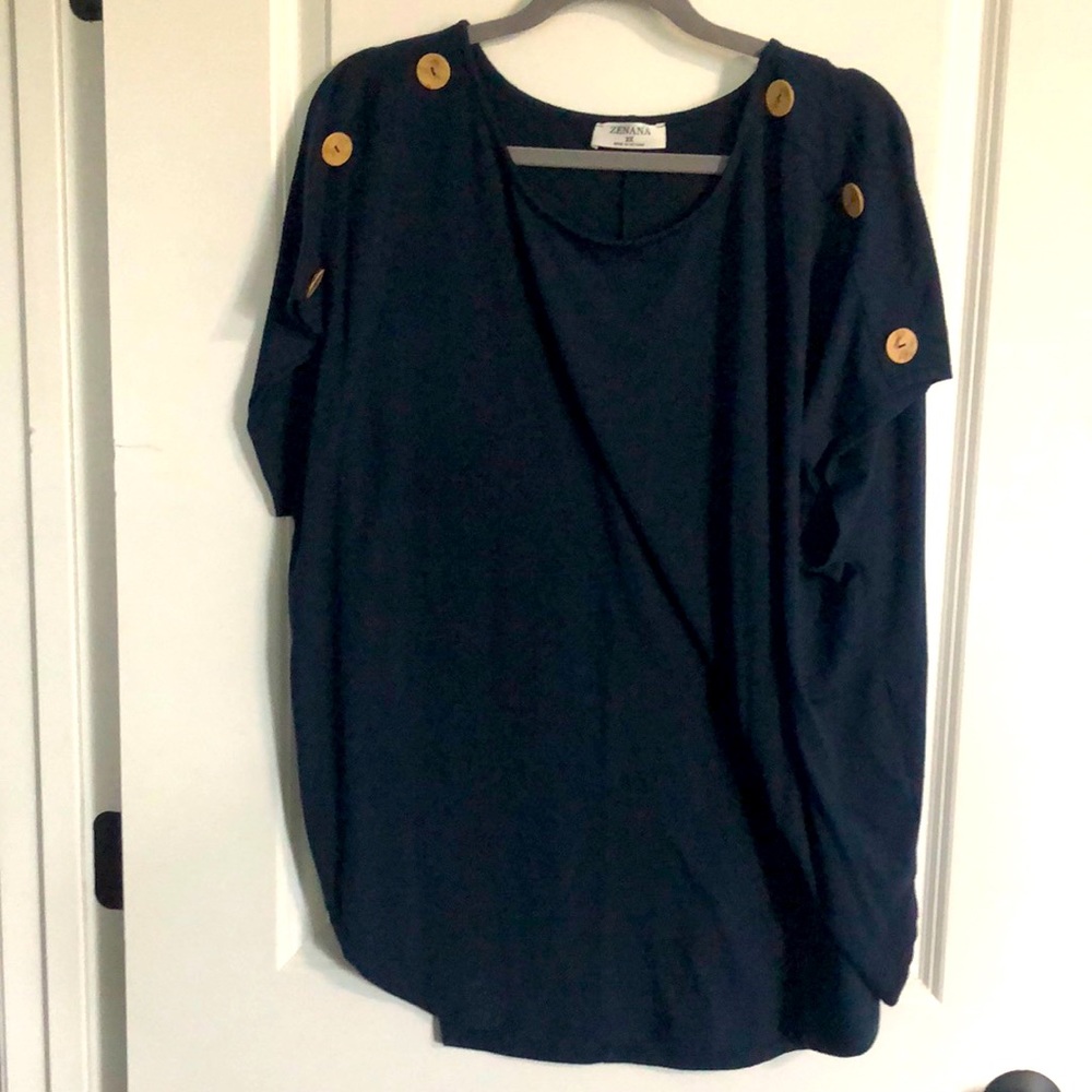Navy boat neck shirt with button accents